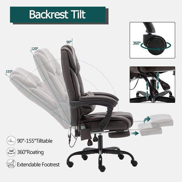 Yoleny Massage Office Chair, PU Leather High-Back Six-Position Vibrating Executive Office Chair with Retractable Footrest, with Movable Waist Backrest, Adjustable Chair Back Angle