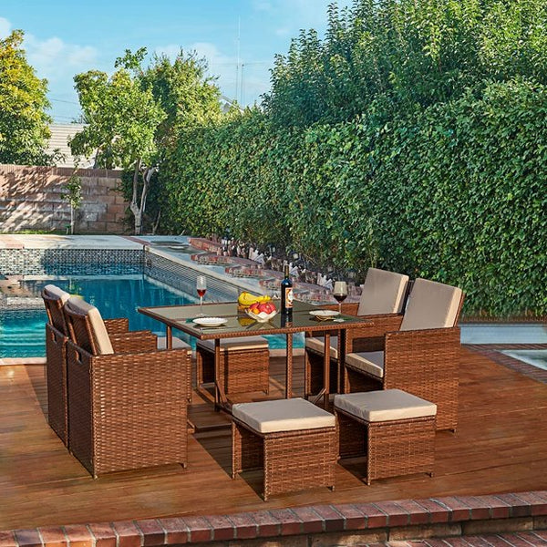 Yoleny 9 Pieces Patio Dining Set Outdoor Space Saving Wicker Rattan Chairs with Dust Cover