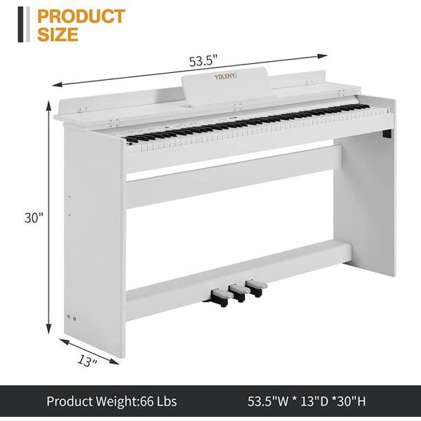 Yoleny 88 Key Weighted Digital Piano, Full-Size Responsive Hammer-Action Keyboard Electric Piano, Metal Pedal, 2x20w Speakers, for Beginners And Professionals, White