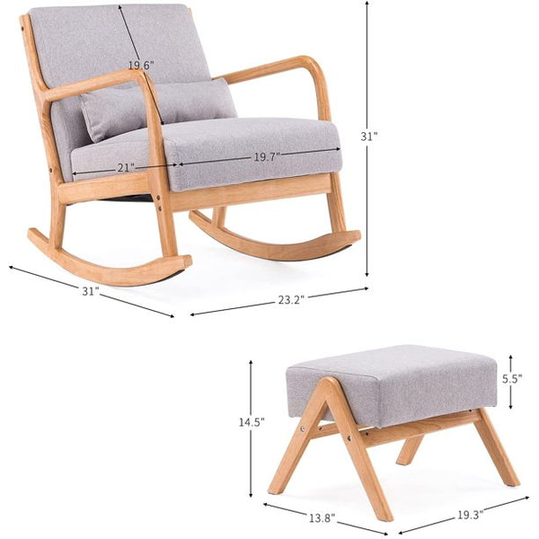 MELLCOM Fabric High Back Rocking Chair, Gray