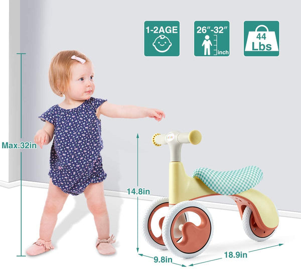 YOLENY Baby Balance Bike Adjustable Baby Bicycle for 1 Year Old Toddler Bike Riding Toys for Boys Girls No Pedal 4 Training Wheels Birthday Gift
