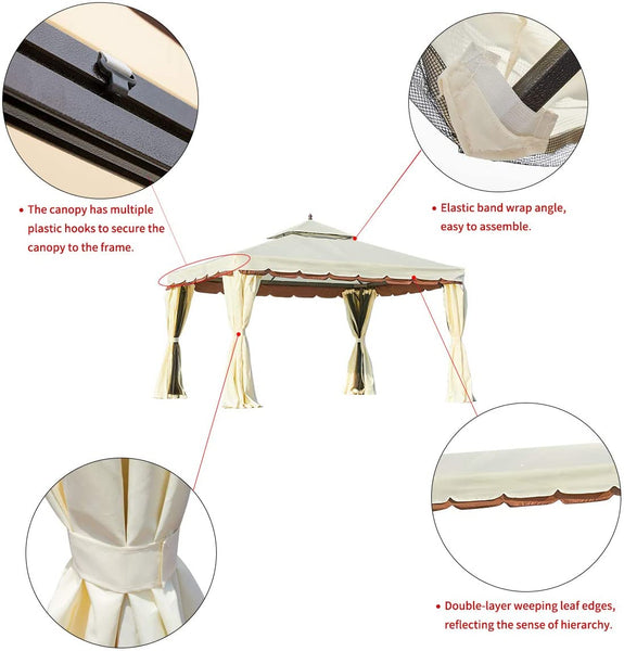 YOLENY 10‘x 12’ Outdoor Gazebo Canopy Aluminum Frame Soft Top Outdoor Patio Gazebo with Polyester Curtains and Air Venting Screens, Cream