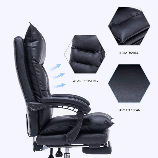 YOLENY High Back Office Chair PU Leather Executive Desk Chair Adjustable Ergonomic Swivel Task Chair with Padded Armrests and Foot Rest