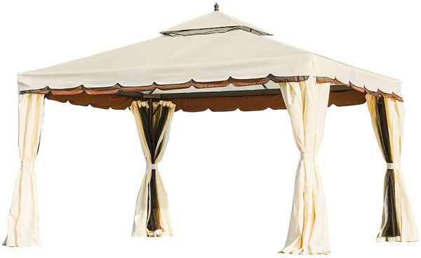 YOLENY 10‘x 12’ Outdoor Gazebo Canopy Aluminum Frame Soft Top Outdoor Patio Gazebo with Polyester Curtains and Air Venting Screens, Cream