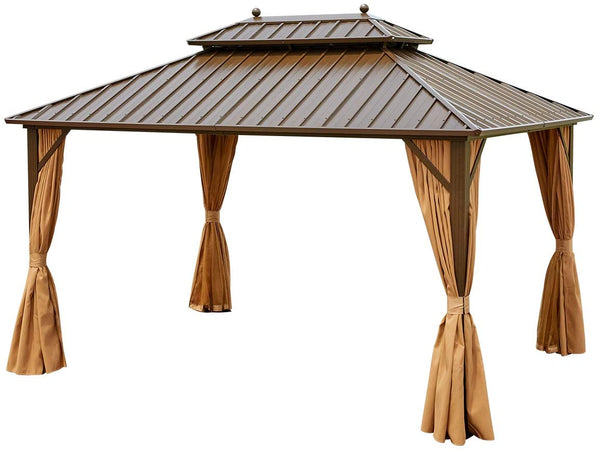 YOLENY 10' X 13' Hardtop Gazebo Galvanized Steel Outdoor Gazebo Canopy Double Vented Roof Pergolas Aluminum Frame with Netting and Curtains for Garden,Patio,Lawns,Parties