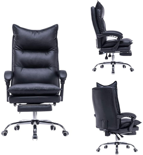 YOLENY High Back Office Chair PU Leather Executive Desk Chair Adjustable Ergonomic Swivel Task Chair with Padded Armrests and Foot Rest