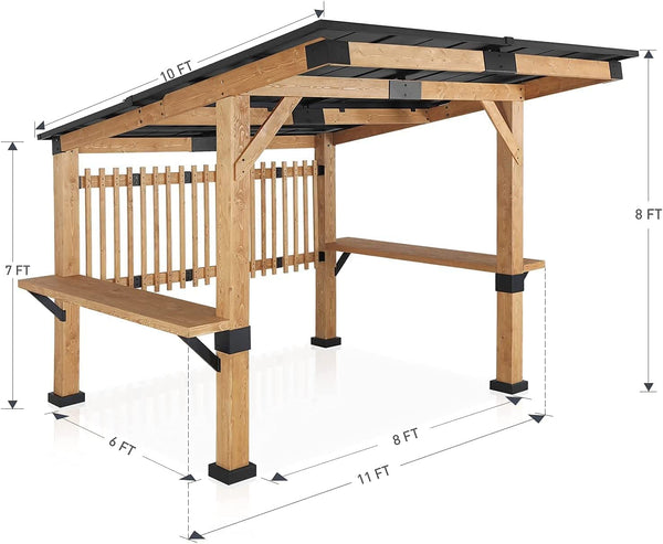 Mellcom 10' x 11' Hardtop Solid Wood Gazebo, Rustic Outdoor Cedar Grill Pergola with Privacy Screen for Patios Outdoor Cedar Gazebo with Privacy Screen for Patios