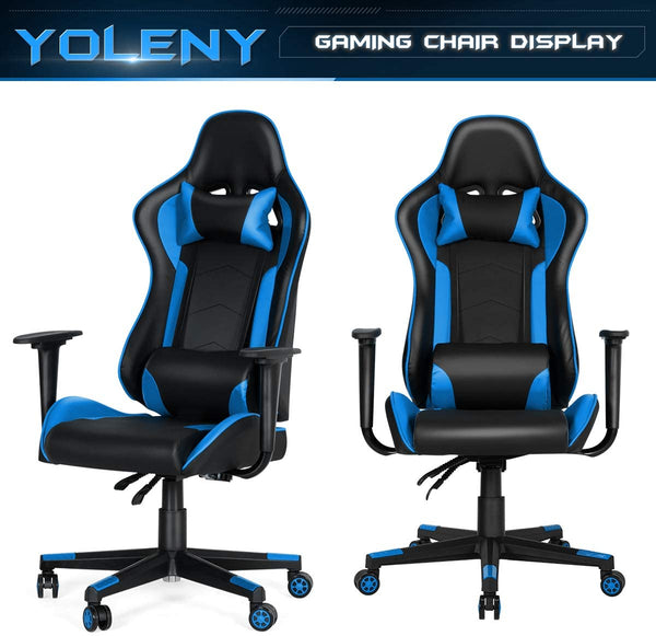 YOLENY Gaming Chair Office Computer Chair Ergonomic High Back PC Desk Chair Height Adjustment Swivel Rocker with Headrest, Lumbar Support and Pillow