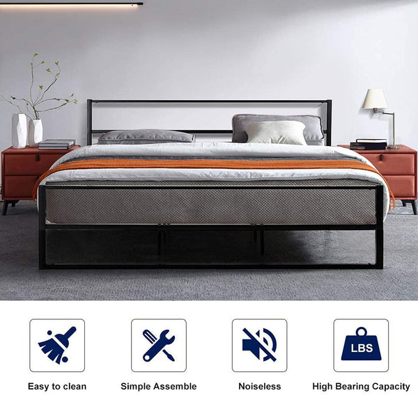 YOLENY Metal Bed Frame King Size Heavy Duty Platform Bed Frame with Headboard Modern Design Iron Bed Frame Easy Assembly