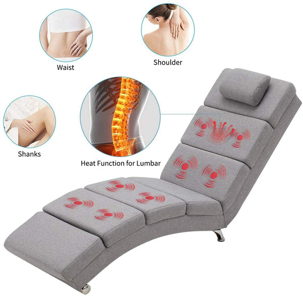 YOLENY Massage Chaise Lounge Electric Heated Recliner Modern Ergonomic Long Chair for Office or Living Room, Linen