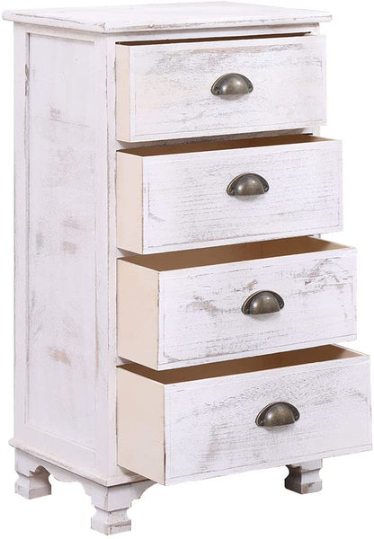 YOLENY 4 Drawer Dresser Solid Wood Dresser Chest Without Assembly Vertical Storage Organizer Unit for Bedroom, Living Room, Hallway, Matte White
