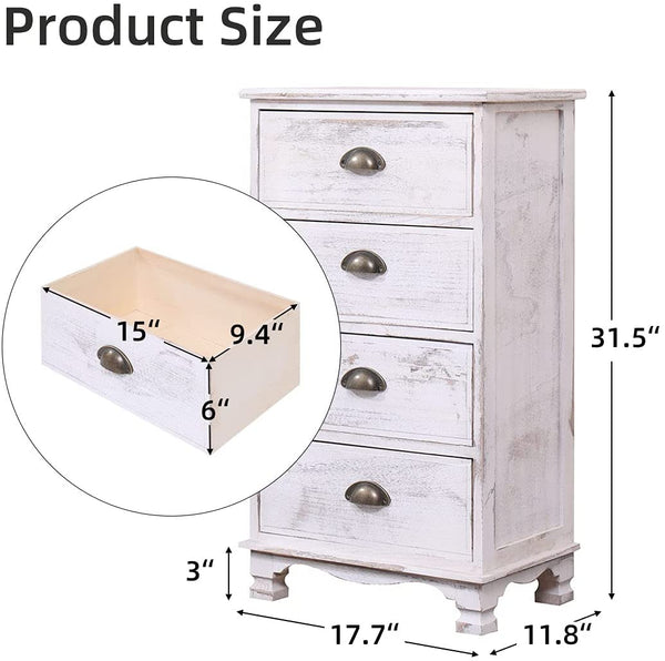 YOLENY 4 Drawer Dresser Solid Wood Dresser Chest Without Assembly Vertical Storage Organizer Unit for Bedroom, Living Room, Hallway, Matte White
