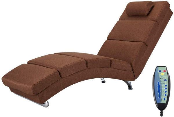 YOLENY Massage Chaise Lounge Electric Heated Recliner Modern Ergonomic Long Chair for Office or Living Room, Linen