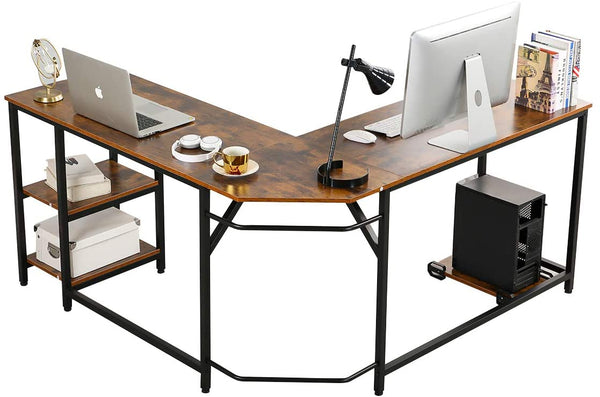 YOLENY L-Shaped Computer Desk Space-Saving Corner Desk Writing Table with Storage Shelves Home Office Desk Study Workstation