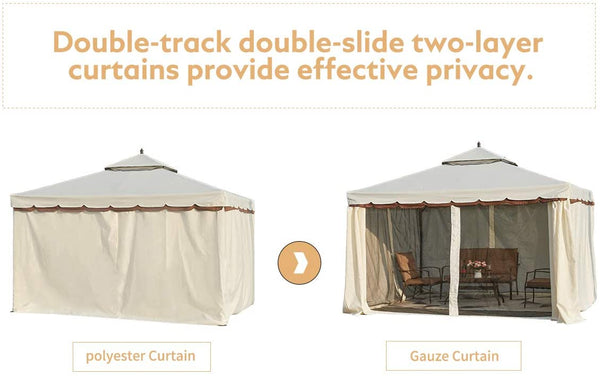 YOLENY 10‘x 12’ Outdoor Gazebo Canopy Aluminum Frame Soft Top Outdoor Patio Gazebo with Polyester Curtains and Air Venting Screens, Cream