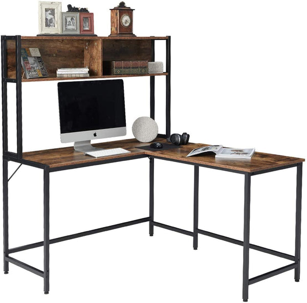YOLENY 55 Inch L-Shaped Computer Desk with Hutch Space-Saving Corner Desk with Storage Shelves Home Office Desk Study Workstation for Home, Office