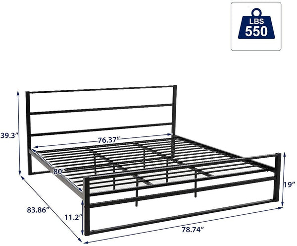 YOLENY Metal Bed Frame King Size Heavy Duty Platform Bed Frame with Headboard Modern Design Iron Bed Frame Easy Assembly