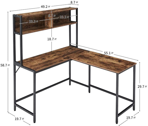 YOLENY 55 Inch L-Shaped Computer Desk with Hutch Space-Saving Corner Desk with Storage Shelves Home Office Desk Study Workstation for Home, Office