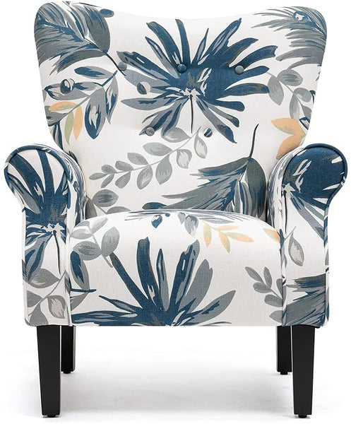 YOLENY Modern Accent Chair High Back Armchair Upholstered Fabric Button Single Sofa with Wooden Legs for Living Room, Bedroom