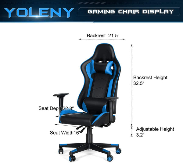 YOLENY Gaming Chair Office Computer Chair Ergonomic High Back PC Desk Chair Height Adjustment Swivel Rocker with Headrest, Lumbar Support and Pillow