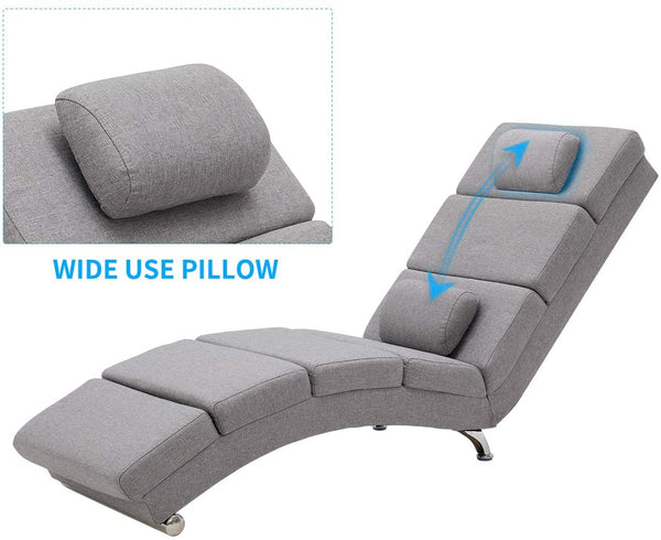 YOLENY Massage Chaise Lounge Electric Heated Recliner Modern Ergonomic Long Chair for Office or Living Room, Linen