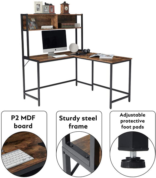 YOLENY 55 Inch L-Shaped Computer Desk with Hutch Space-Saving Corner Desk with Storage Shelves Home Office Desk Study Workstation for Home, Office