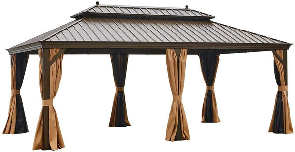 YOLENY 12' X 20' Hardtop Gazebo Galvanized Steel Outdoor Gazebo Canopy Double Vented Roof Pergolas Aluminum Frame with Netting and Curtains for Garden,Patio,Lawns,Parties