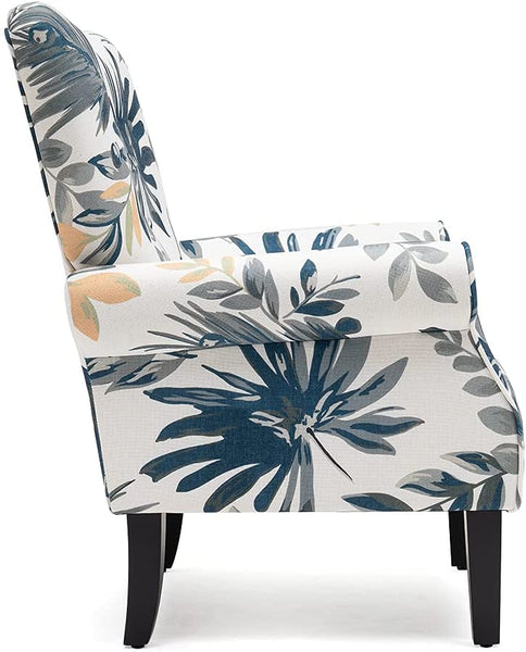 YOLENY Modern Accent Chair High Back Armchair Upholstered Fabric Button Single Sofa with Wooden Legs for Living Room, Bedroom