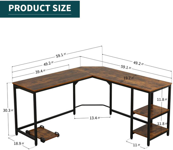 YOLENY L-Shaped Computer Desk Space-Saving Corner Desk Writing Table with Storage Shelves Home Office Desk Study Workstation