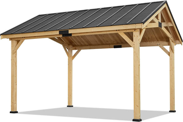 Mellcom 12x15 FT Hardtop Gazebo, Solid Wood Gazebo with Waterproof and Heatproof Asphalt Roof