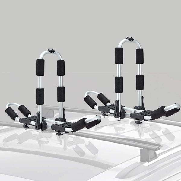 YOLENY 2 in 1 Kayak Rack Aluminum Folding J Bar Kayak Rooftop Racks 1 Pair Car Roof Rack for Kayak Carrier Canoe Boat with 4 pcs Tie Down Straps