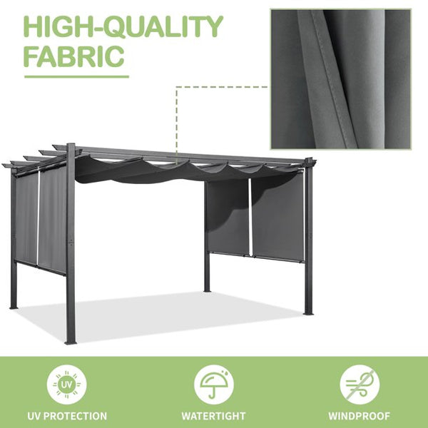 Mellcom 10'x13' Outdoor Retractable Pergola Patio Metal Shelter with Sun Shade Canopy