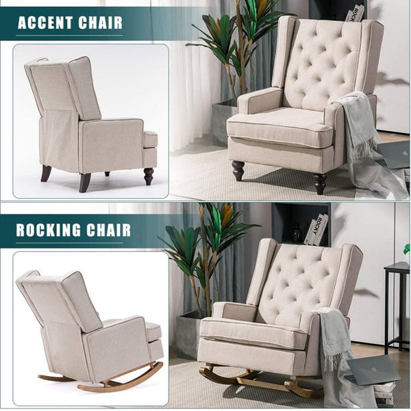 Yoleny Rocking Chair with Two Sets of Legs,Linen Fabric Glider Rocker Chair with Padded Seat,Upholstered Single Sofa, Beige