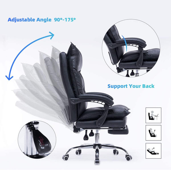 YOLENY High Back Office Chair PU Leather Executive Desk Chair Adjustable Ergonomic Swivel Task Chair with Padded Armrests and Foot Rest