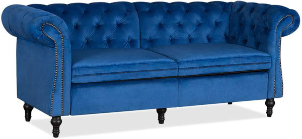 YOLENY Sofa Couch Loveseat Soft Fabric Modern Design Love Seat Two or Three Person Seat Sofa, Tufted Jewel Toned Velvet Sofa with Scroll Arms for Living Room, Blue
