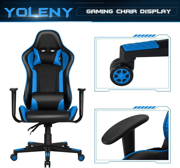 YOLENY Gaming Chair Office Computer Chair Ergonomic High Back PC Desk Chair Height Adjustment Swivel Rocker with Headrest, Lumbar Support and Pillow