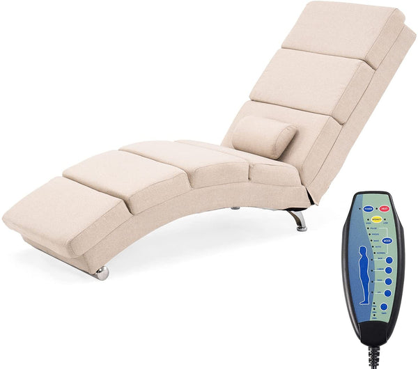 YOLENY Massage Chaise Lounge Electric Heated Recliner Modern Ergonomic Long Chair for Office or Living Room, Linen