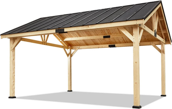 Mellcom 13x16 FT Hardtop Gazebo, Outdoor Solid Wood Gazebo with Waterproof and Heatproof Asphalt Roof