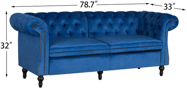 YOLENY Sofa Couch Loveseat Soft Fabric Modern Design Love Seat Two or Three Person Seat Sofa, Tufted Jewel Toned Velvet Sofa with Scroll Arms for Living Room, Blue
