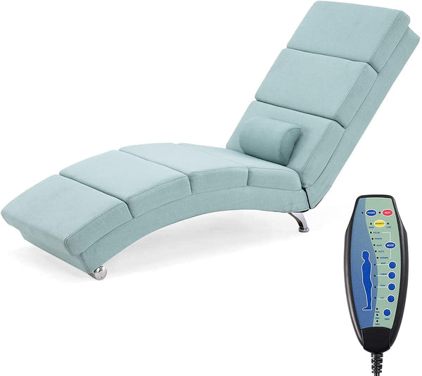 YOLENY Massage Chaise Lounge Electric Heated Recliner Modern Ergonomic Long Chair for Office or Living Room, Linen