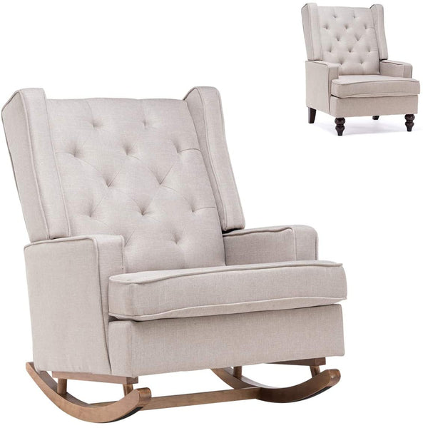 YOLENY Mid Century Rocking Chair with Two Sets of Legs Linen Fabric Glider Rocker Chair with Padded Seat Upholstered Single Sofa Accent Chair for Living Room, Bedroom
