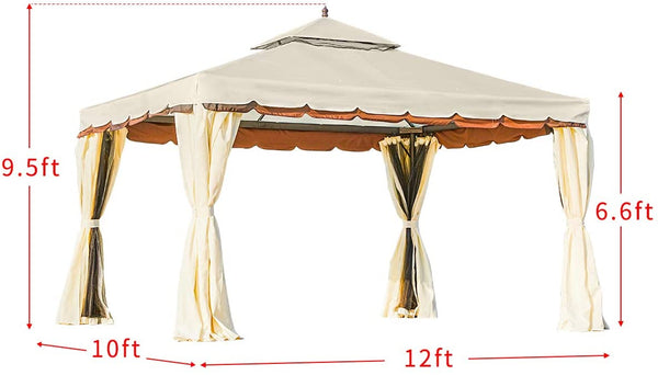 YOLENY 10‘x 12’ Outdoor Gazebo Canopy Aluminum Frame Soft Top Outdoor Patio Gazebo with Polyester Curtains and Air Venting Screens, Cream