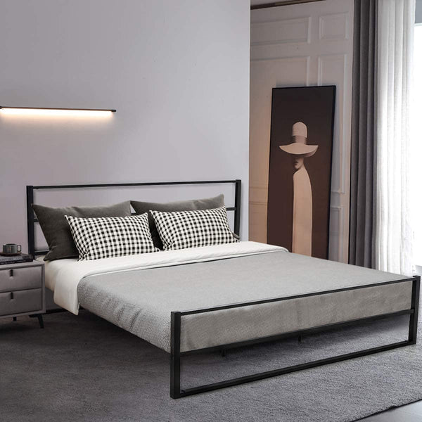 YOLENY Metal Bed Frame King Size Heavy Duty Platform Bed Frame with Headboard Modern Design Iron Bed Frame Easy Assembly