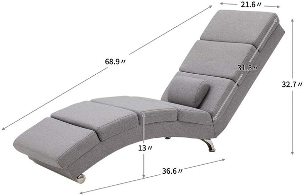 YOLENY Massage Chaise Lounge Electric Heated Recliner Modern Ergonomic Long Chair for Office or Living Room, Linen