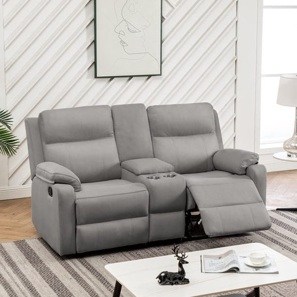 Mellcom Reclining Console Loveseat, Manual Upholstered Home Theater Seating, Arm Sofa Recliner Chair for Living Room, Gray