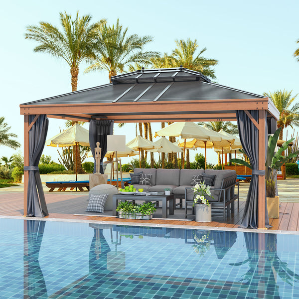Mellcom 12' X 16' Hardtop Gazebo Metal Gazebo with Galvanized Steel Double Roof for Backyard, Patio, Lawns