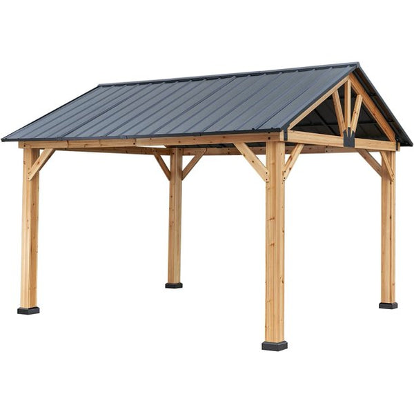 Erommy 11' x 13' Outdoor Carport, Outdoor Hardtop Gazebo with Black Steel Hardtop Roof for Garden, Patio