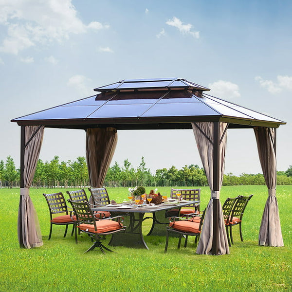 Erommy New Outdoor Hardtop Gazebo Canopy Curtains Aluminum Furniture with Netting for Garden,Patio,Lawns,Parties (10'×13')
