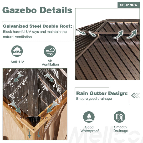 Hommow 12' X 20' Hardtop Gazebo Aluminum Frame Gazebo with Galvanized Steel Double Roof