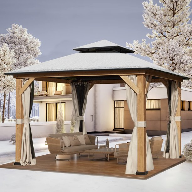Yoleny 13' x 11' Outdoor Gazebo Wooden Gazebo Cedar Framed Gazebo with Black Steel Hardtop Roof - Thumbnail 5